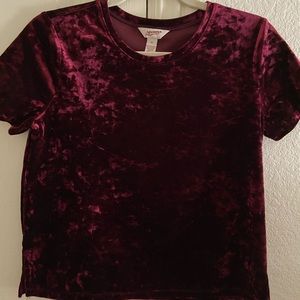 maroon velvet cropped shirt